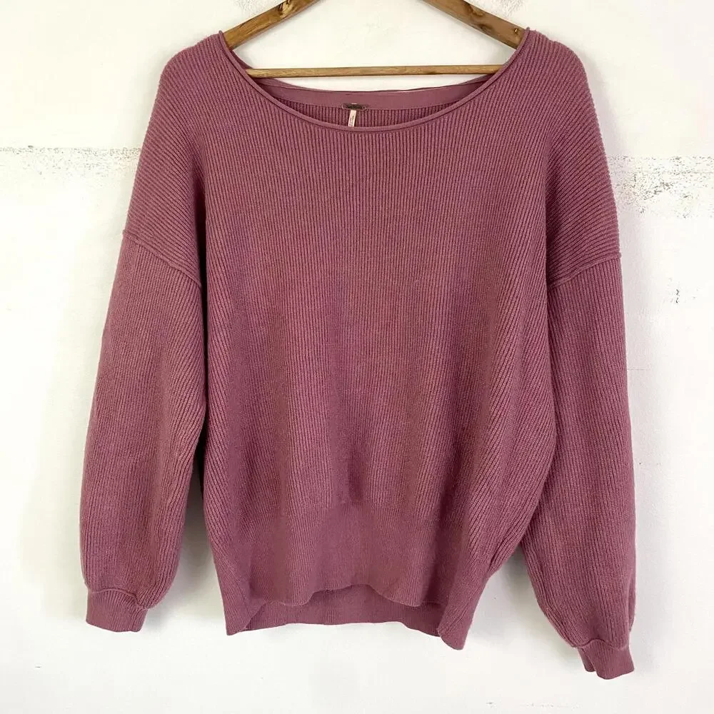 FREE PEOPLE mauve pink ribbed balloon sleeve sweater sz xs